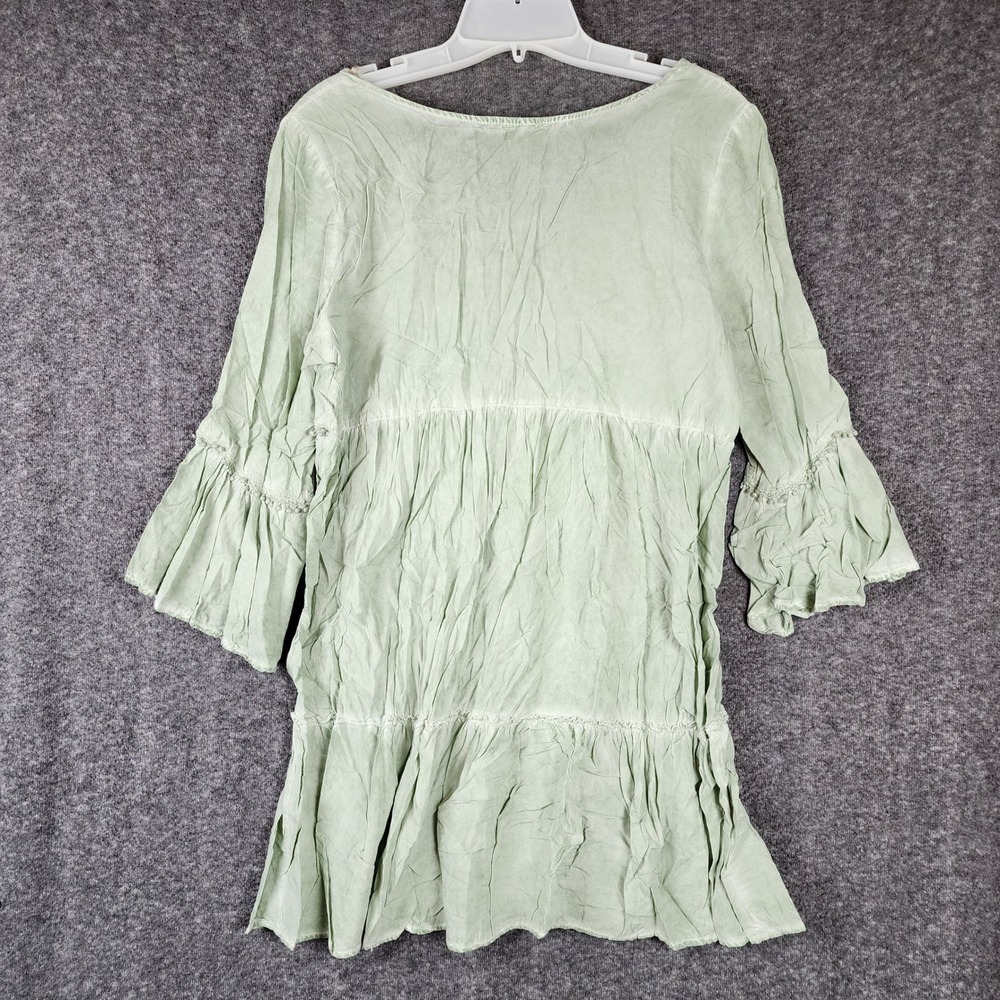 Umgee Tunic Top Womens S Sage Green Boho Ruffle Bell Sleeve Tiered EUC - Picture 2 of 7